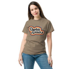 Doobie Snacks Retro Vibes Unisex Tee in brown savana, front view