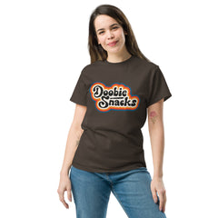 Doobie Snacks Retro Vibes Unisex Tee in dark chocolate, front view