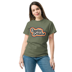 Doobie Snacks Retro Vibes Unisex Tee in military green, front view
