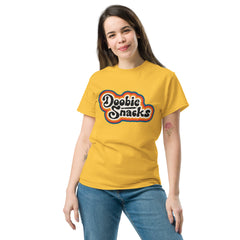 Doobie Snacks Retro Vibes Unisex Tee in daisy yellow, front view