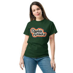 Doobie Snacks Retro Vibes Unisex Tee in forest green, front view