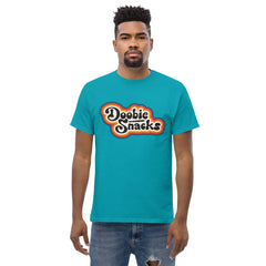 Doobie Snacks Retro Vibes Unisex Tee in tropical blue, front view