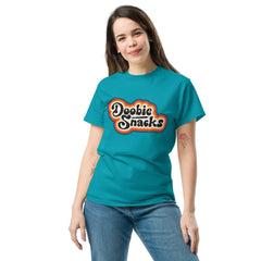 Doobie Snacks Retro Vibes Unisex Tee in tropical blue, front view